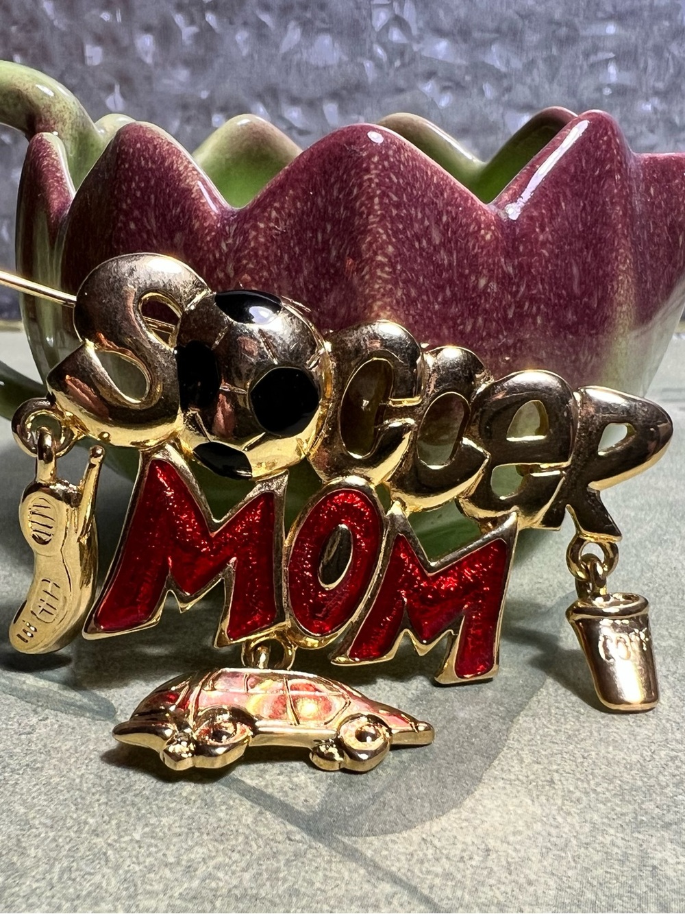 Super Cute Soccer Mom Bold Statement Mamma Glam Glitz On The Go.. vintage pin